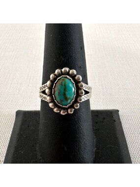 Fred Harvey Era Navajo Sterling Turquoise Ring Ball Cluster Split Shank Size 8